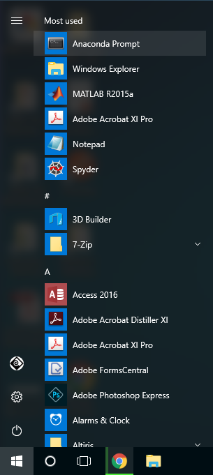 anaconda in start menu