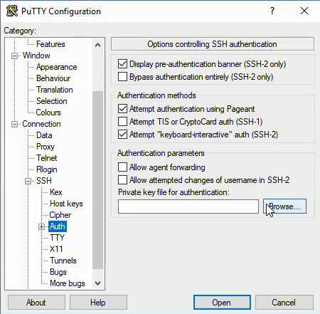 PuTTY IP Login name