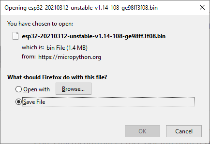 save esp32 firmware dialog
