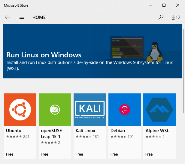 WSL in windows store
