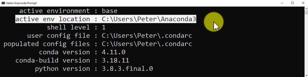 anaconda prompt see active env location