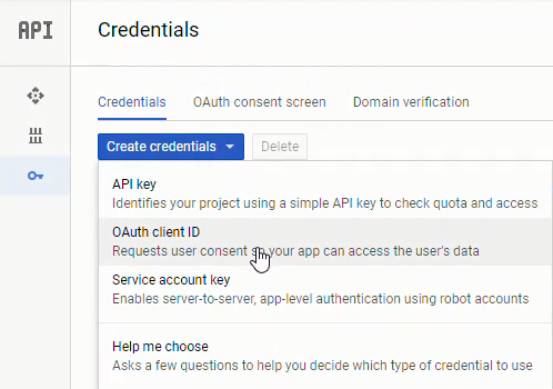 google create credentials