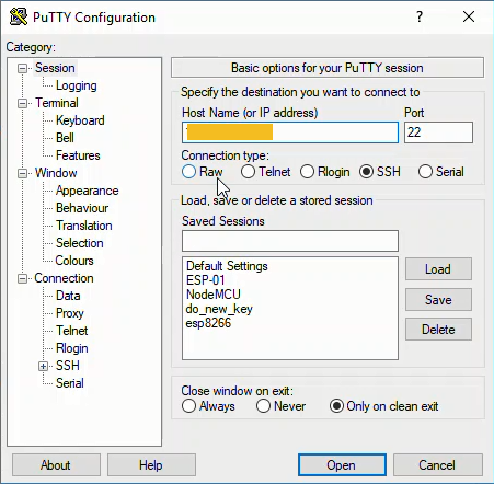Putty IP address and Port