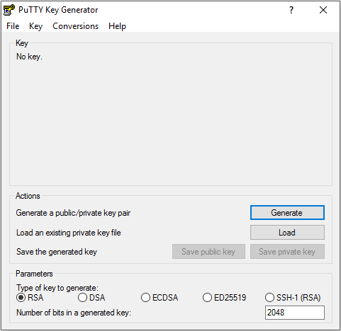 PuTTYgen key generator